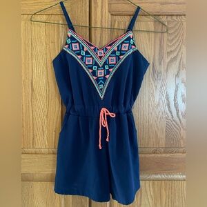 Navy Blue Embroidered Romper